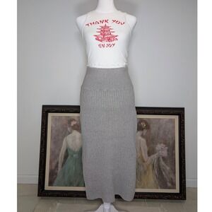 Free People Ribbed Knit Midi Skirt Side Slit‎ Pencil Skirt Gray S